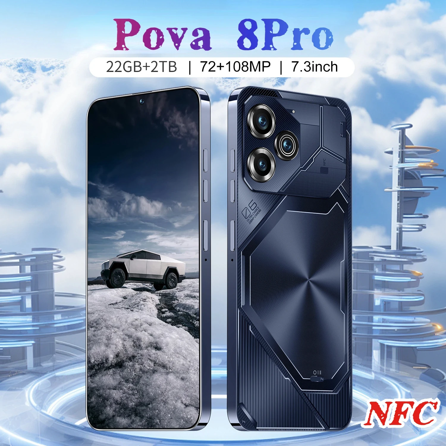 

Pova8 Pro Original 5G Smartphone Dimensity 9200 7.3 Inch 22GB + 2TB DualSIM 50 + 108MP Android 14 with NFC Unlocked