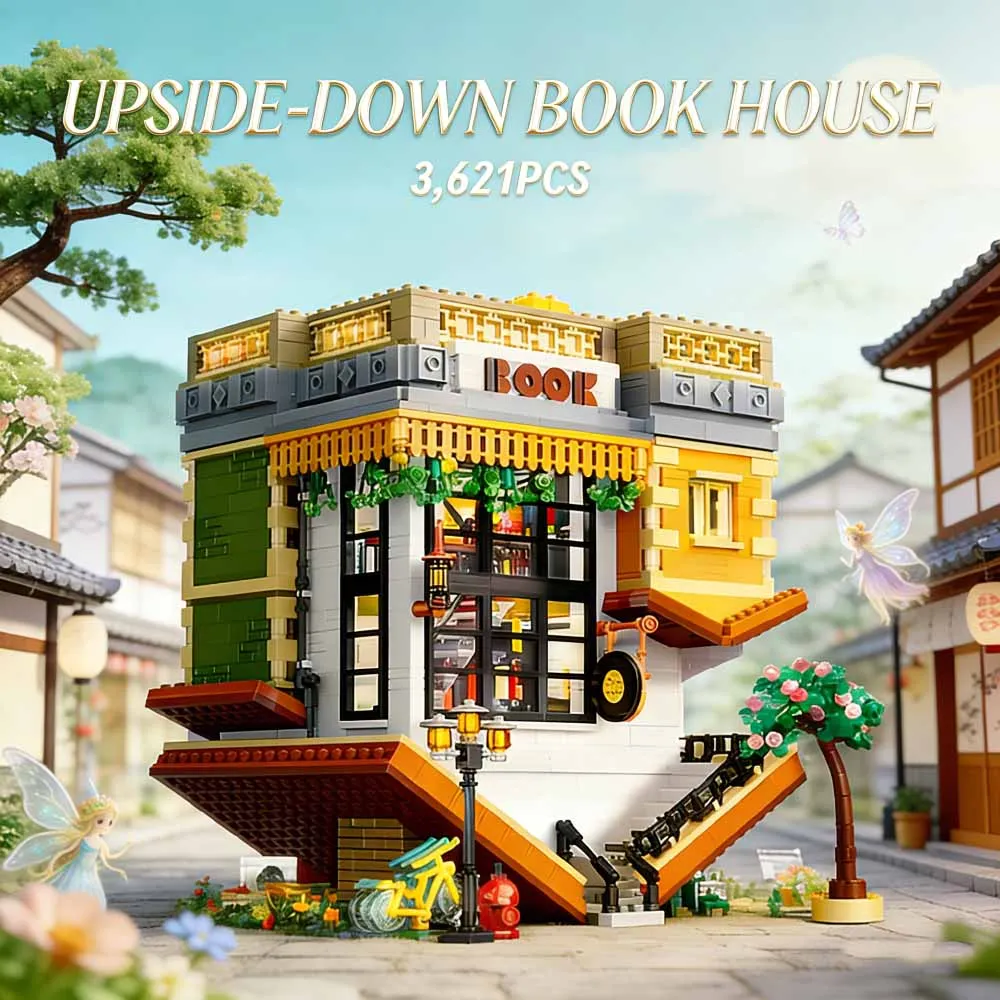 

Creative IDEAS City Light Upside Down Book shop MOC Building Blocks street view Model Set Adult Bricks Gift Set Puzzle Toys