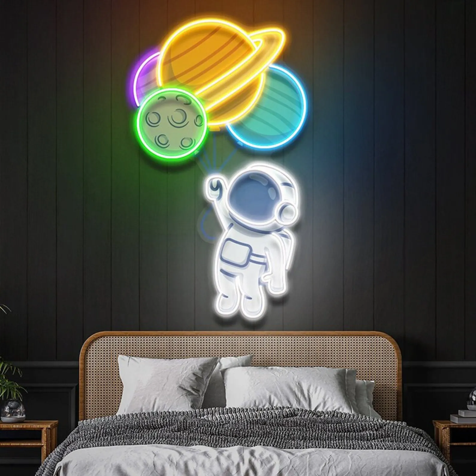 Imagem -04 - Astronauta Led Neon Sign Arte Acrílica Impressão uv Quarto Decoração de Casa Quarto de Negócios Personalizado