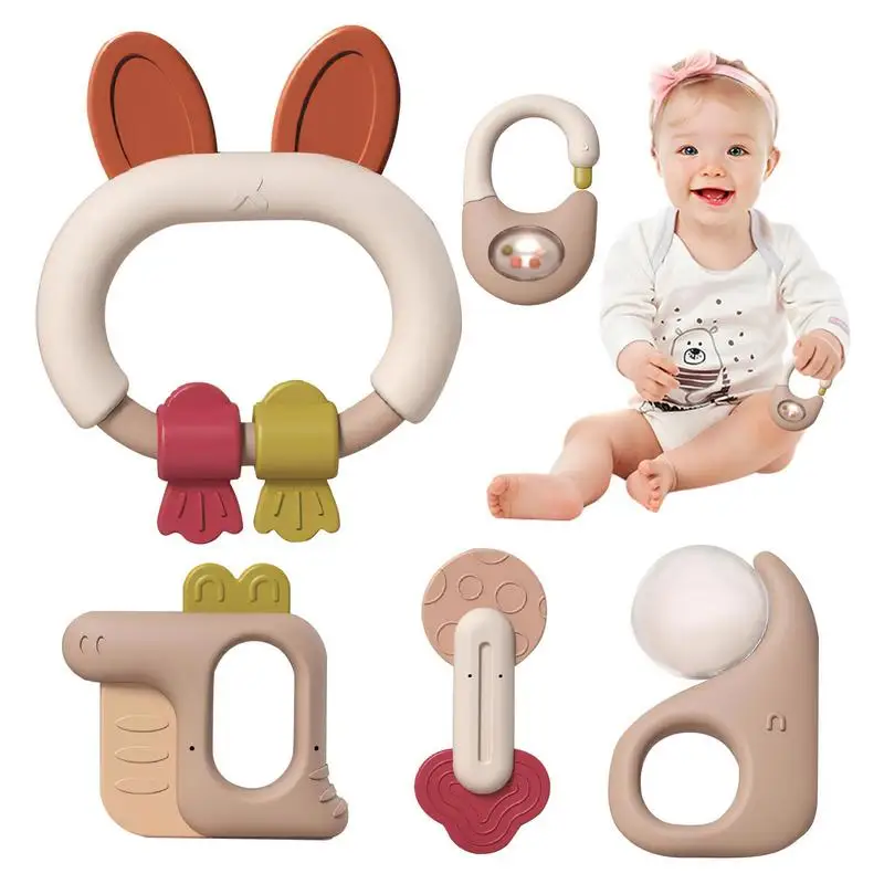 Teether Toy Toddler Sensory Toys For Babies Developmental Toy With Sand Hammer Newborn Rattle And Teething Toys Grab Shaker For