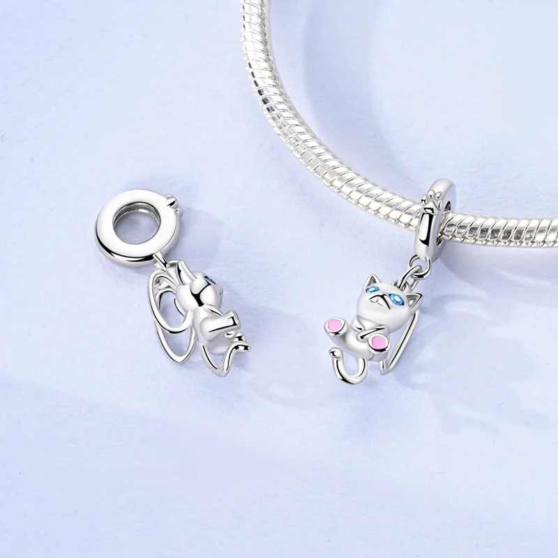 New 925 Sterling Silver Kitten Backpack Charms Pendant Fit 3mm Original Bracelet DIY Women Exquisite Birthday Jewelry Gifts