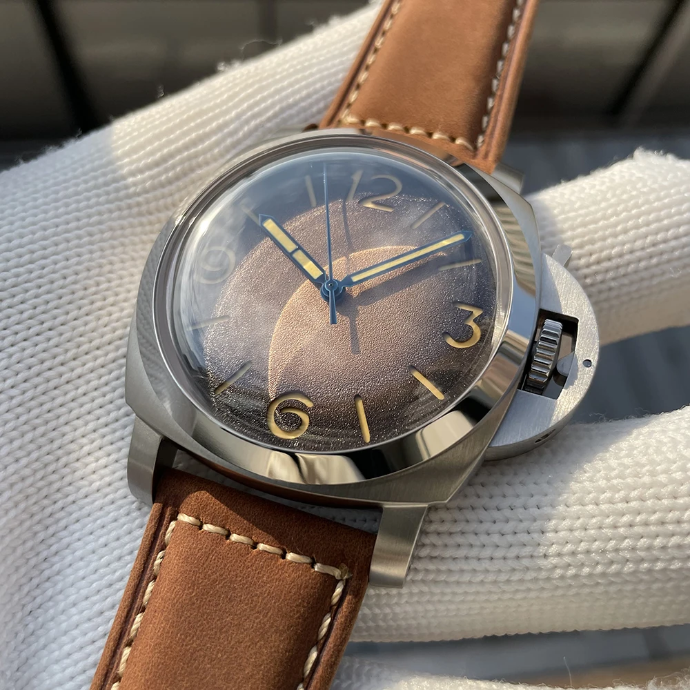 STEELFLIER SF767 Men\'s Artificial Sapphire Mirror Automatic Mechanical Watch 1000m Waterproof Leather Strap Vintage Men\'s Watch