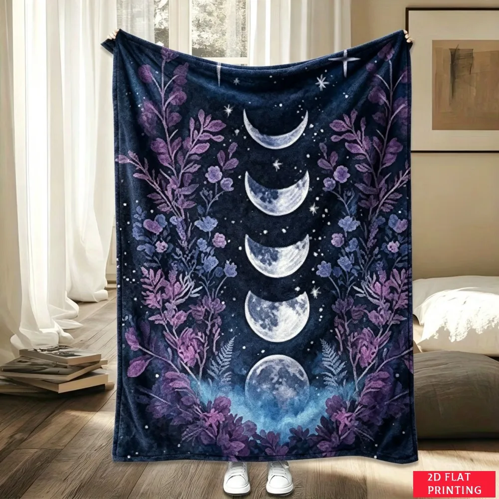 Moon Phase Crystal Mystical Spiritual Flannel Blanket For Meditative Bedroom Decor Soft Warm Throw Blanket Gift