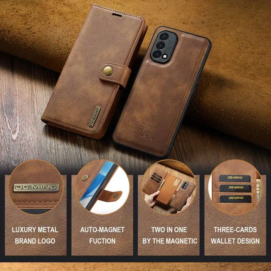 Detachable Magnetic Leather Wallet Case, Removable Flip Cover, OnePlus 8 Pro, 8T, 9, 9RT, 10R, 11,12， Ace, Nord 2, N200, N20, 5G