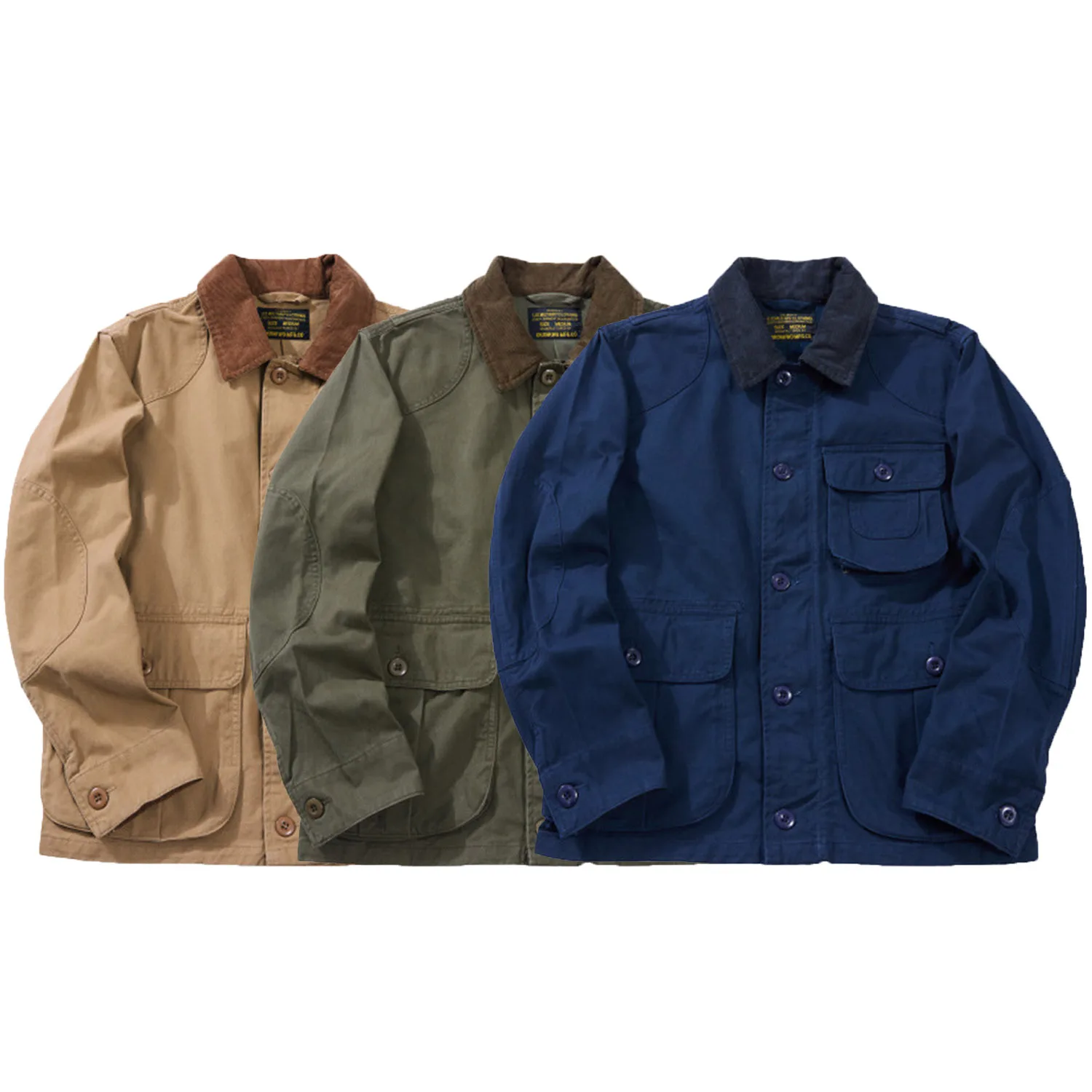 الخريف الأمريكية خمر Amekaji الرجال سروال قصير طوق اطلاق النار سترة-متعددة جيب فائدة مجال الصيد معطف العمل #5