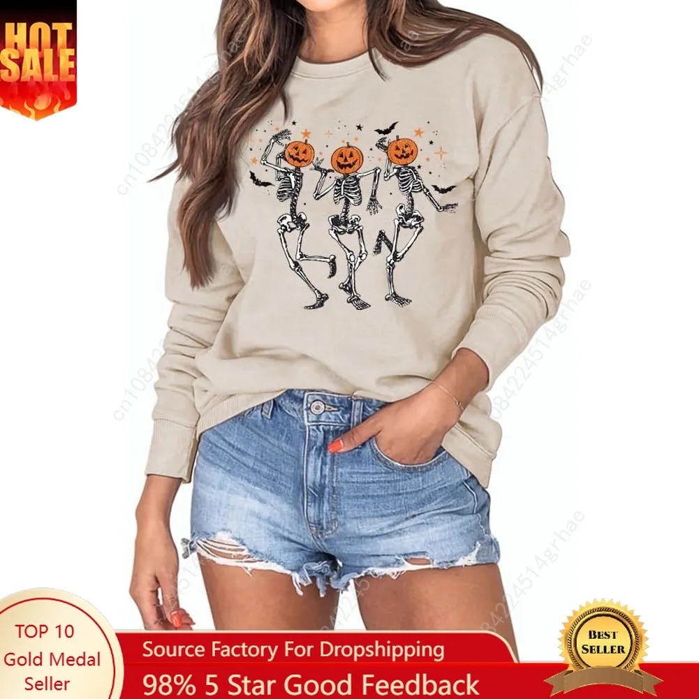 

Halloween Sweatshirts Women Fall Pumpkin Spooky Season Sweatshirt Holiday Crew Neck Pullover Tops