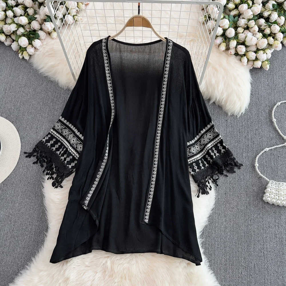 Été nouveau coréen Sle ample longue chauve-souris Sve gland blanc Protection solaire ouvert Cardigan femmes décontracté mince vêtements d'extérieur