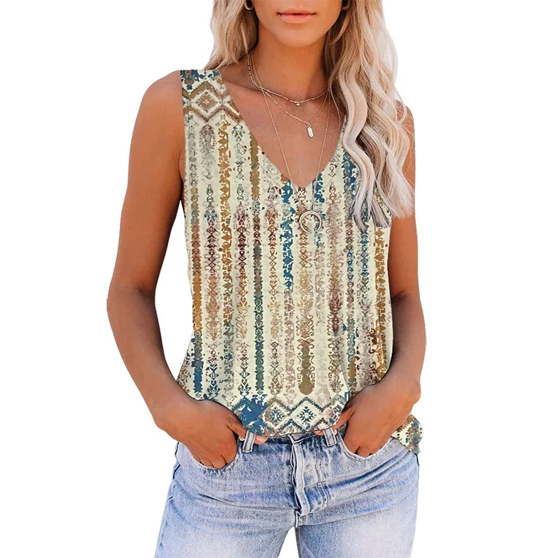 Sun Moon Pattern Tie Dye 3D Print Tank Tops Women V-Neck Sleeveless Camisoles Off Shoulder Vest Y2k Streetwear Girls Clothing