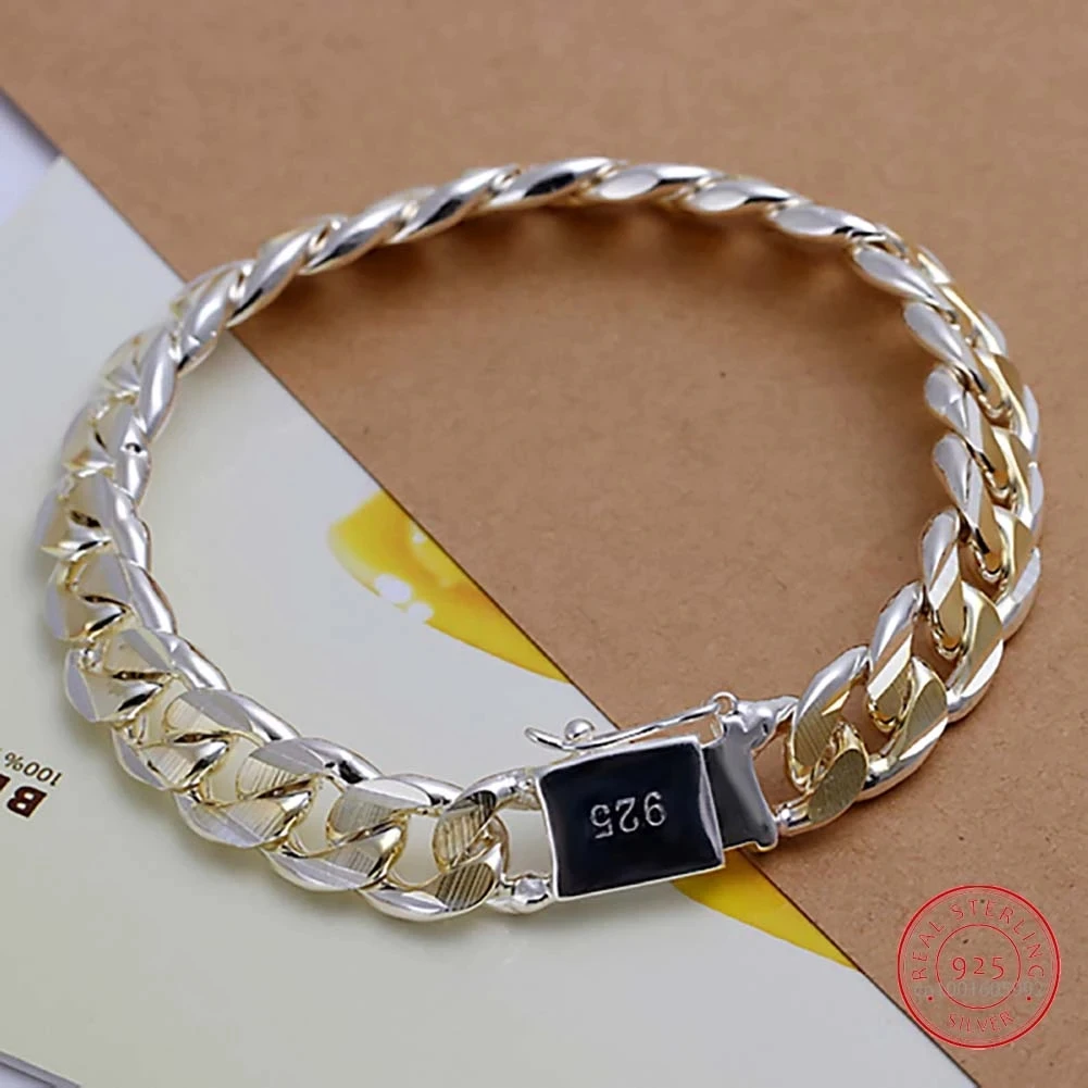 Fina 925 Pulseira de Prata Esterlina para Mulheres e Homens, Nobre Agradável Cadeia, Sólidos Encantos, Festa de Casamento Presente, Moda Jóias,