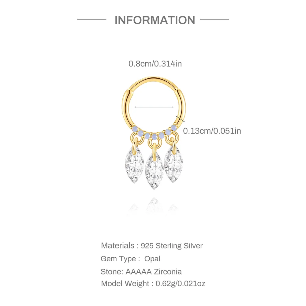 Aide 925 Sterling Silver Waterdrop Helix Piercing Teardrop Earring Conch Hoop Earring Shiny Zircon Clicker Nose Ring Women Jewel