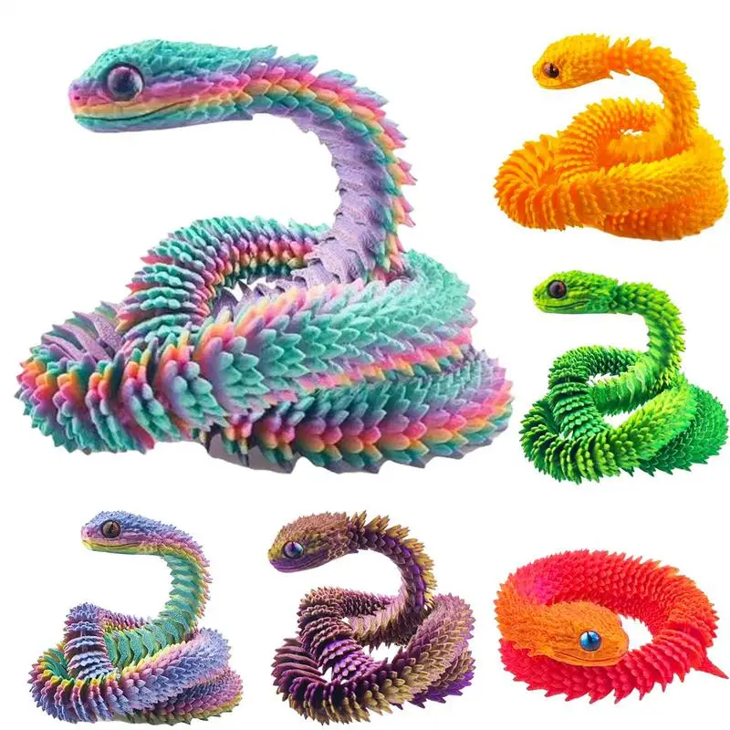 3D Printed Snake Movable Joint Simulation Snake Figurine Creatived Home Office Desktop Ornament New Year Gifts Crafts Gift