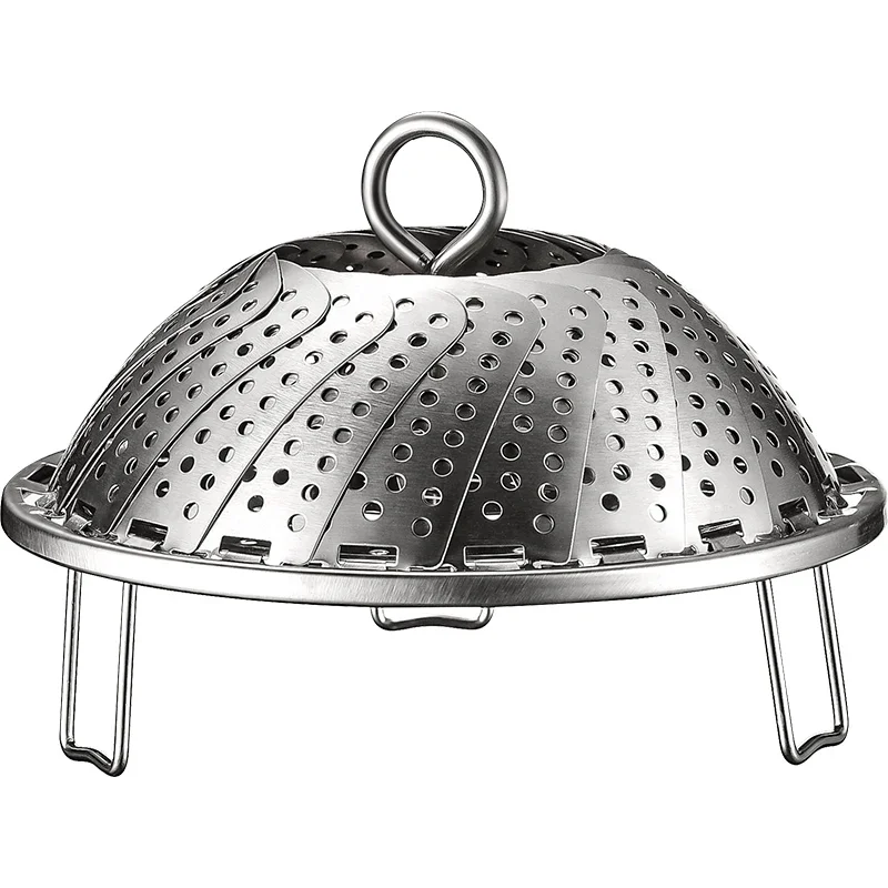 LFGB Certificated Pure 304 Stainless Steel Kitchen Steaming Rack Foldable Steamer with Electrolytic Surface Easily Clean Steamer