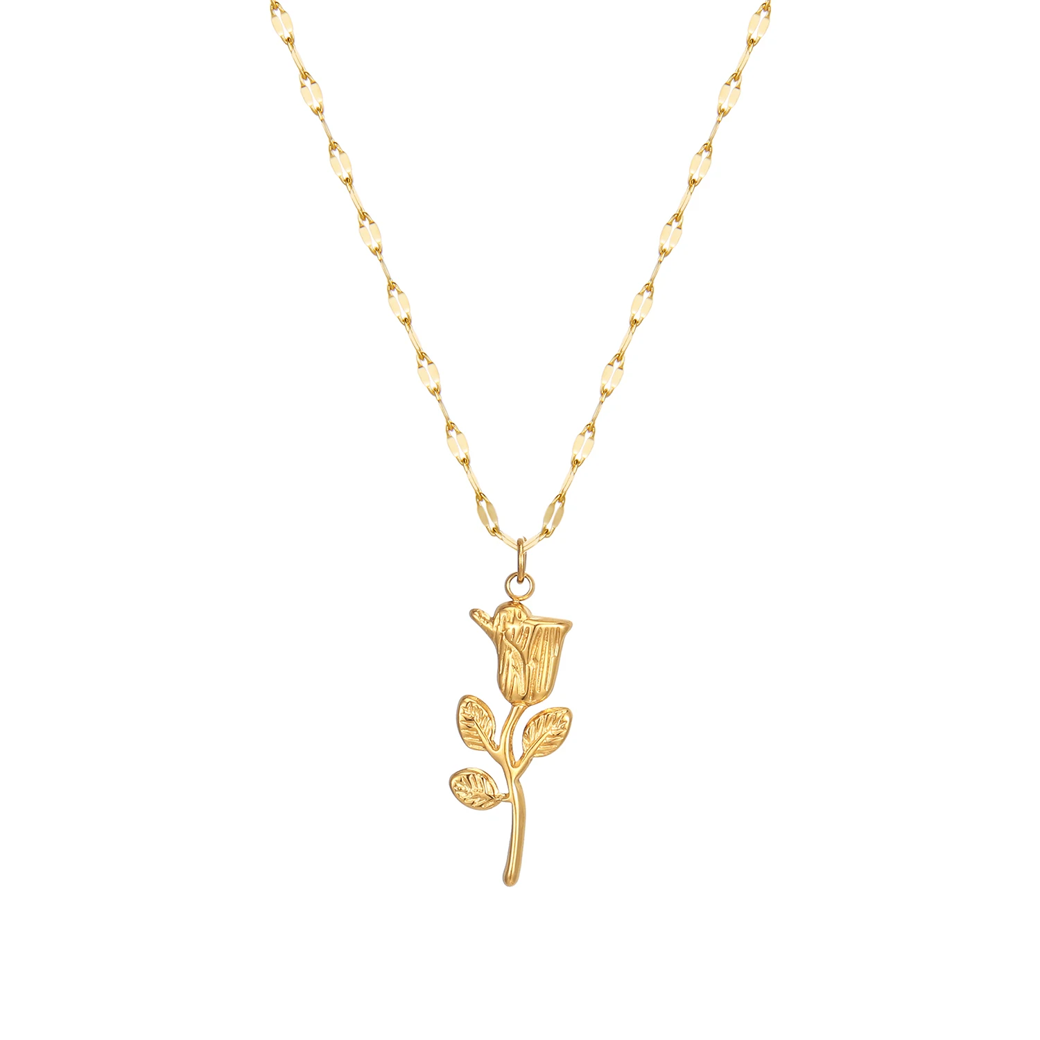 

Stainless Steel Rose Flower Fashion Delicate Minimalism Pendant Necklace With Chain Jewelry Gift For Women