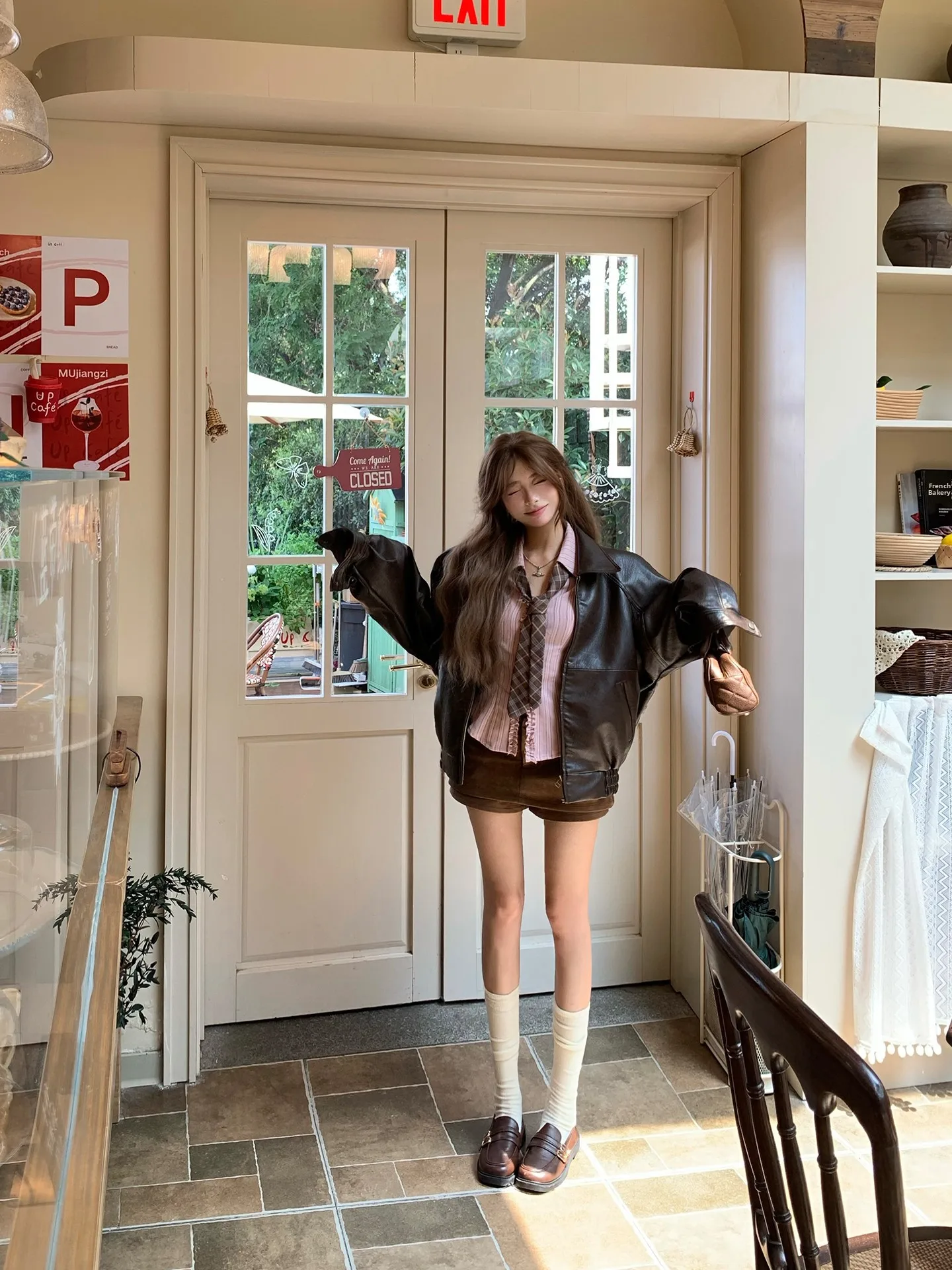 Caramel Color Korean Sle Women's Jaet Coat Spring New Arrival Seven Simp Slip PU Leather Long Sve Zipper Closure