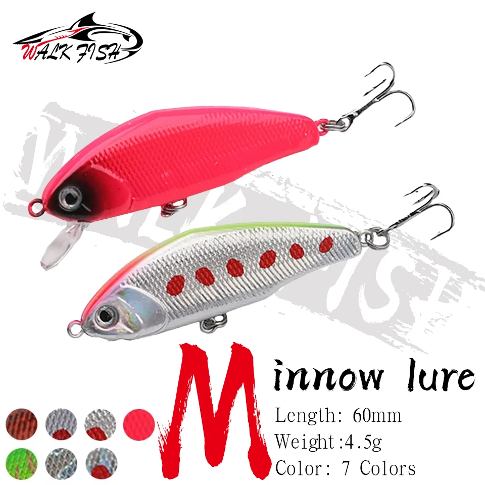 WALK FISH 1 Stück 6cm 4,5g Minnow-Köder Sinkende Wobbler Hochwertiger Crankbait Künstlicher Harter Köder Süßwasser-Angelzubehör für Forellen