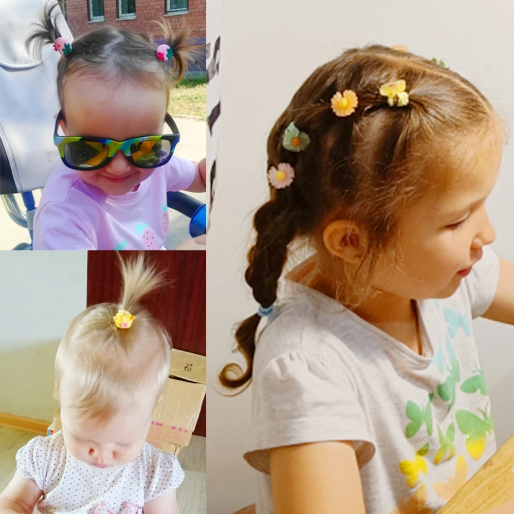 10/20PCS New Girls Cute Cartoon Flower Small Scrunchie Kids Ponytail Hair Tie Elastic Hair Bands Fashion Hair Accessories Set