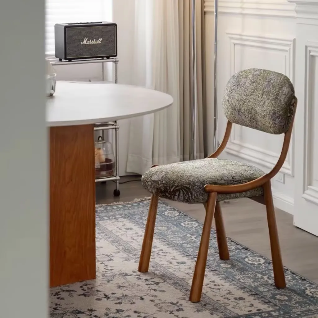 Nordic Furniture Back Chair Makeup Chair Home Living Room Chair Solid Wood Dining Chair Leisure White Wax Wood Lamb Chair