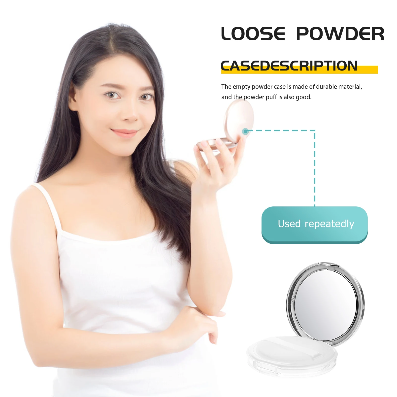 

2Pcs LoosePowderBox MiniTravelContainer UltraThin ABSMaterial Lightweight SmallSize withPuff forBody MakeupPowder