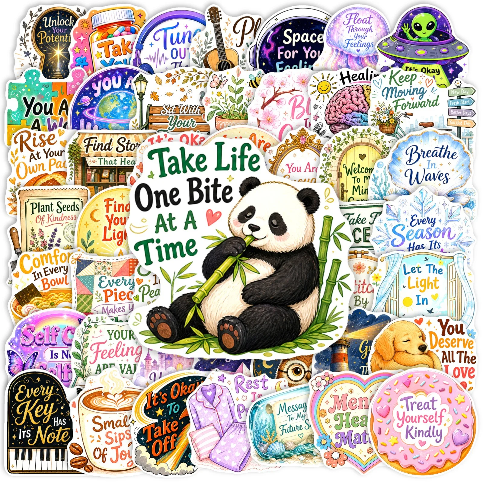 10/30/50PCS Mental Health Positive Affirmation Stickers Motivational Quote Decal Panda Alien Laptop Inspirational Aesthetic Gift