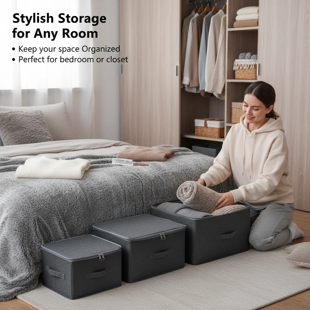 

3-piece stackable extra large storage box - a multifunctional space saving storage box suitable for wardrobes/bedrooms/kitchens,