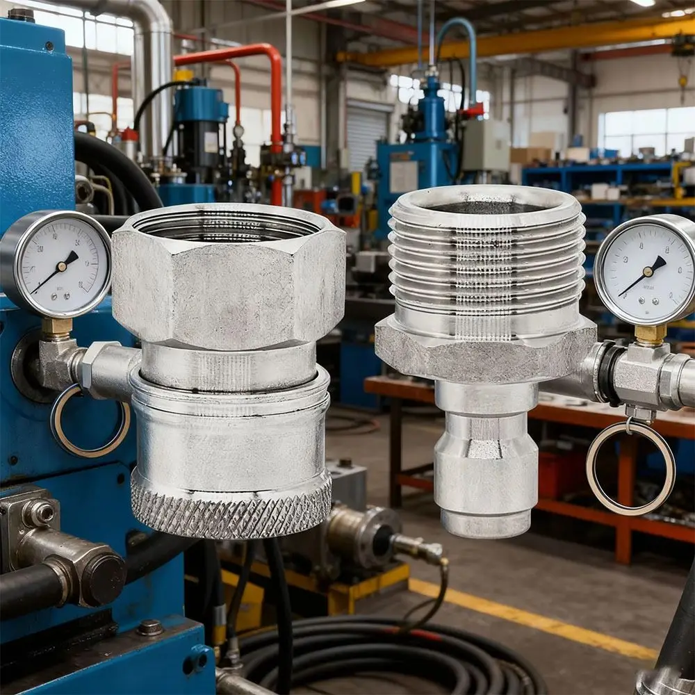 

Быстроразъемные соединители из нержавеющей стали для моек высокого давления: герметичные адаптеры (штекер-гнездо) для аппаратов высокого давления