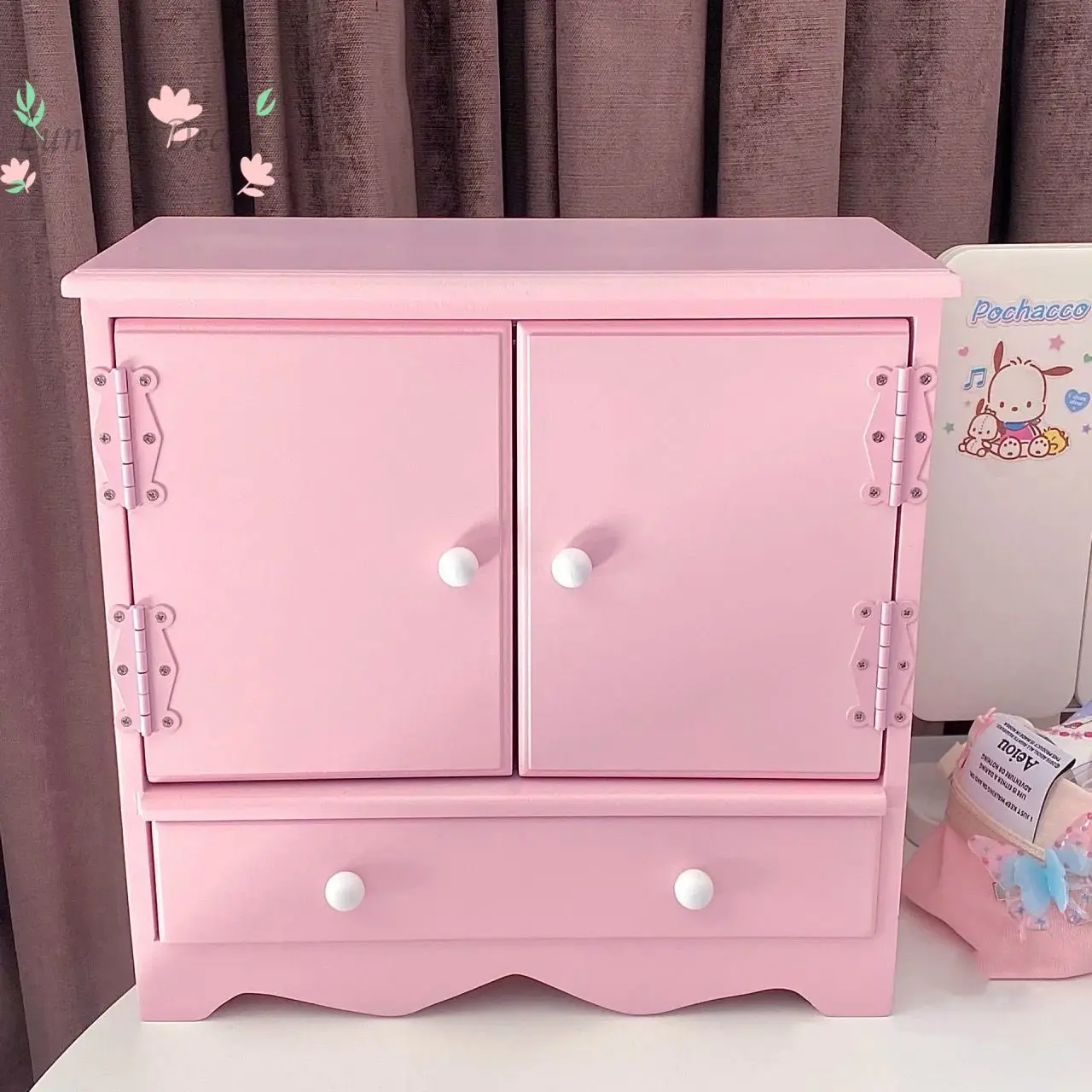 

Girl's Heart Pink Living Room Cabinet Desktop Storage Cabinet Figure Display Bedroom Multiuse Storage Cabinet