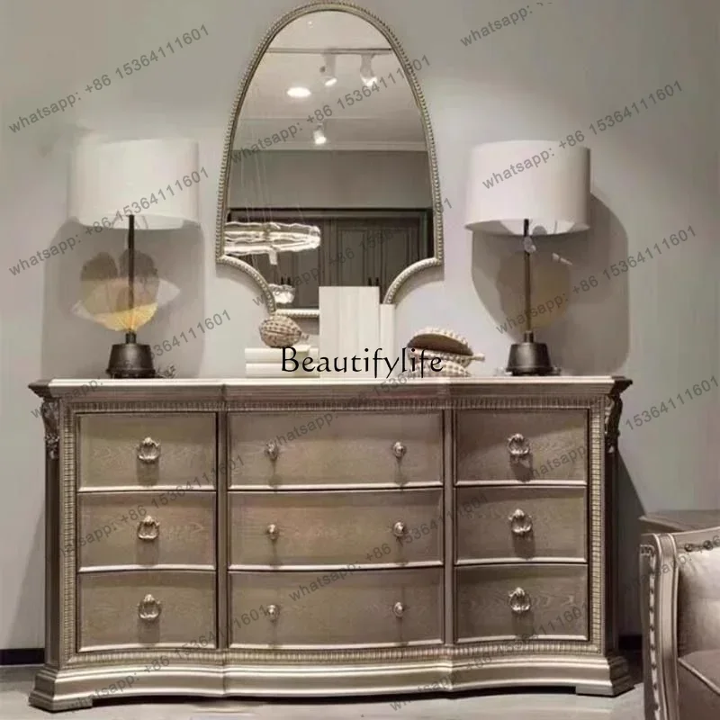 Customization American solid wood chest, bedroom retro light luxury nine chest solid wood carving flower