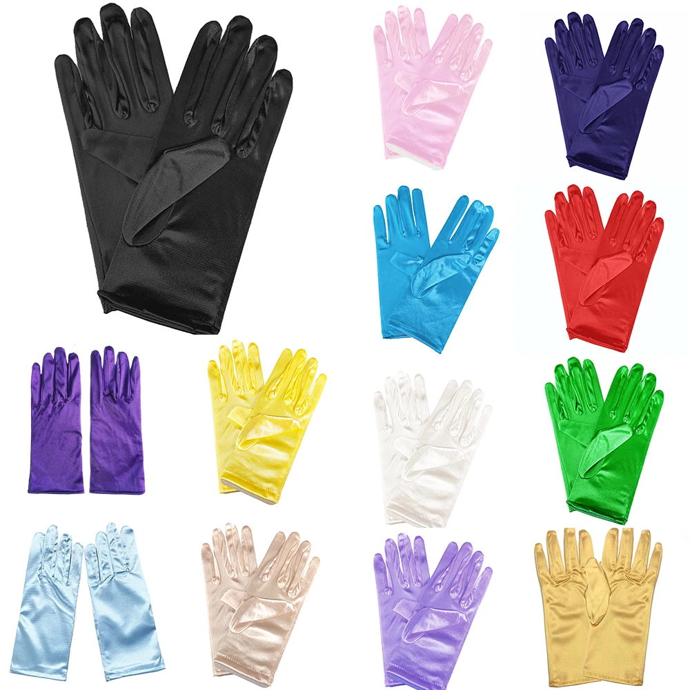 قفازات النساء الساتان لينة الإناث رقيقة بلون الأداء الاحتفالي الرقص تنفس القيادة قفازات تأثيري مرونة