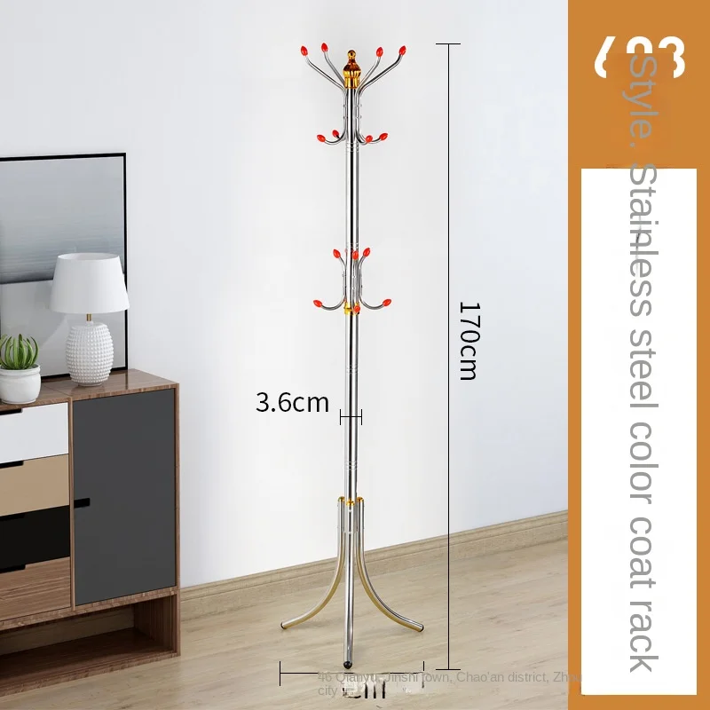 Stainless Steel Floor Mounted Clothes Rack for Home Use, Bedroom, Living Room, Simple Vertical Clothes Pole Storage Rack