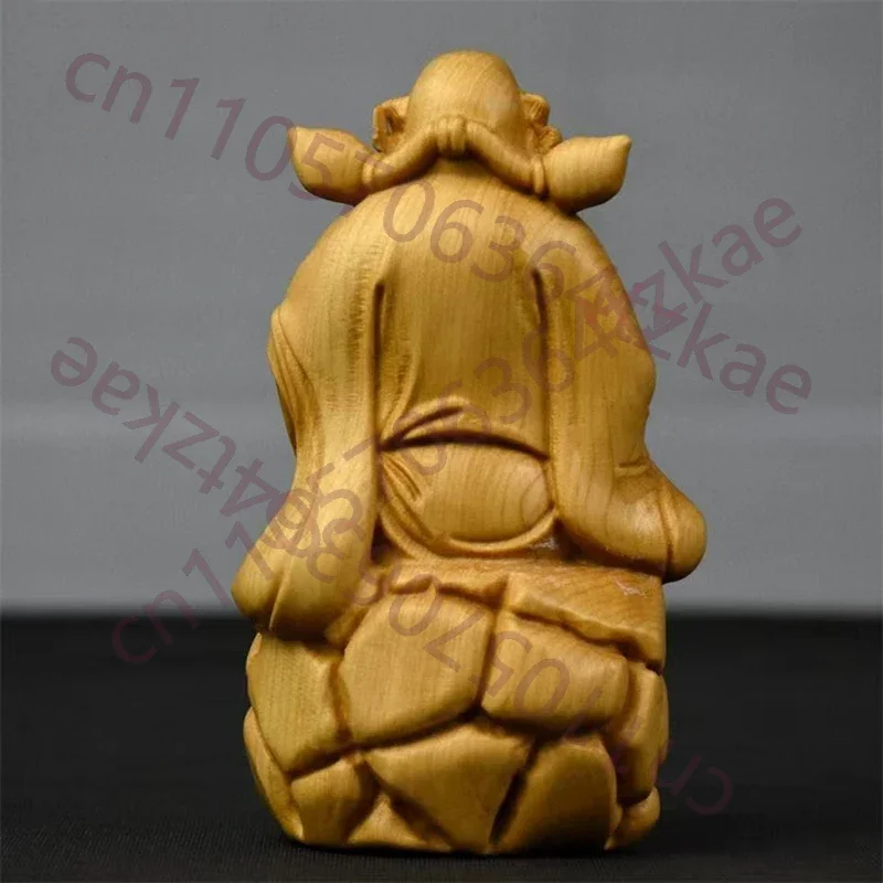 Wood Carving Tianshi Zhong Kui Figurine Decoration Solid Wood Carving Home Room Office Wealth Luck Feng Shui Decor Buddha Wood