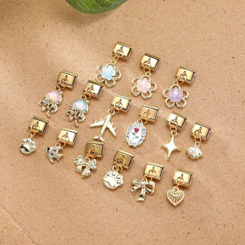 نجمة الكرز ذيل السمكة القمر القط باو قنديل البحر قلادة الإيطالية سحر ربط الفولاذ المقاوم للصدأ صالح 9 مللي متر سوار المرأة DIY بها بنفسك صنع المجوهرات #2