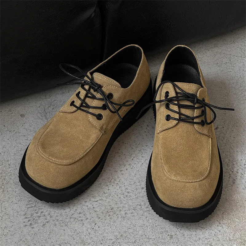 Men Casual Leather Shoes Business Wedding Cow Suede Spring Summer Desert Tooling Ankle Boots Vintage British Height Increasing