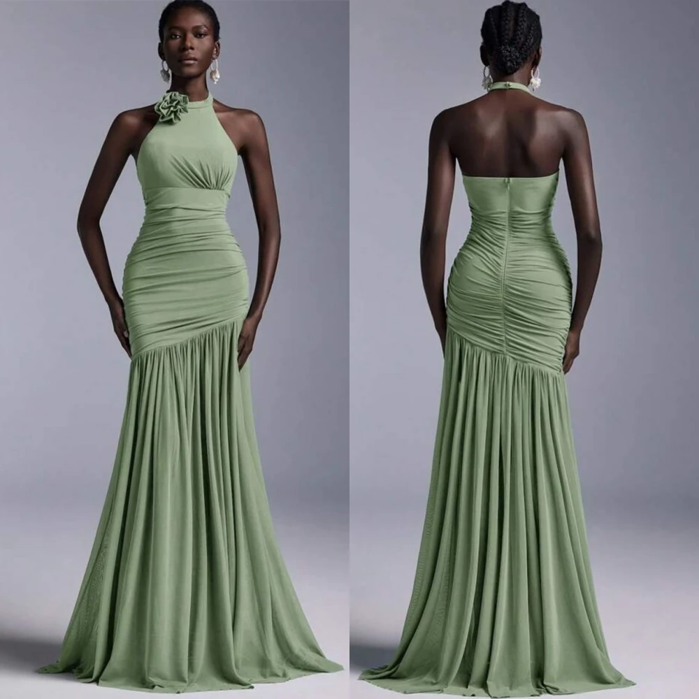 

Customized Temperament Jersey Evening Dress Exquisite Halter Prom Dresses Modern Mermaid Sleeveless Special Occasion Gowns
