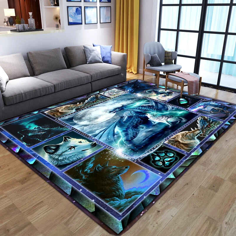 

3D Dreamlike Animal Wolf Carpets For Living Room Children's Bedroom Anti-slip Soft Floor Mat Home Decoration Play Crawl Area Rug