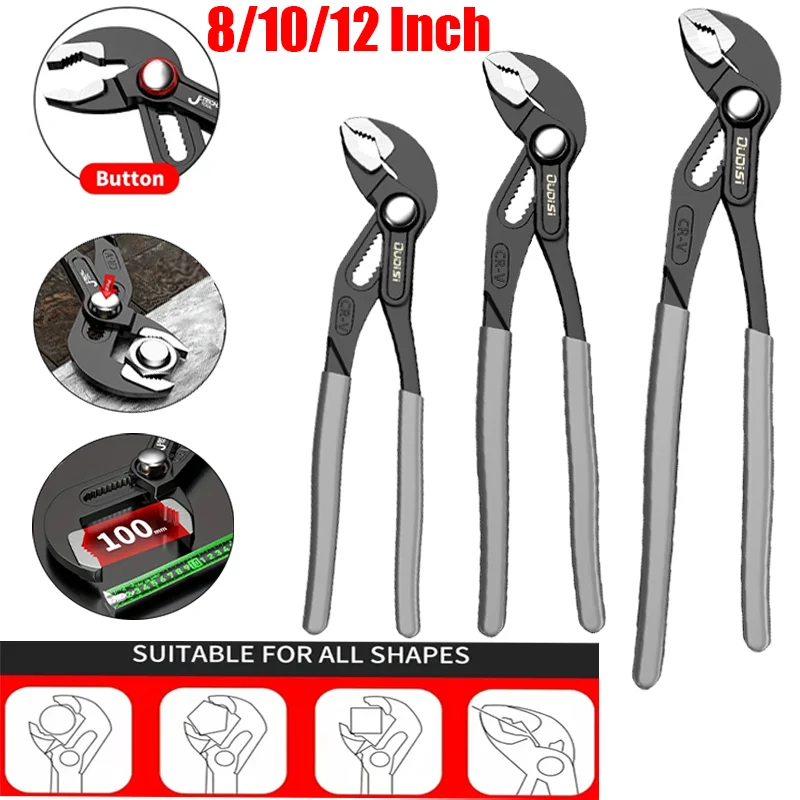 Quick Release Water Pump Pliers 8/10/12 Inch Multi‑Grip Adjustable Pipe Pliers Heavy Duty Plumbing Hand Tool For Pipe Nut Repair