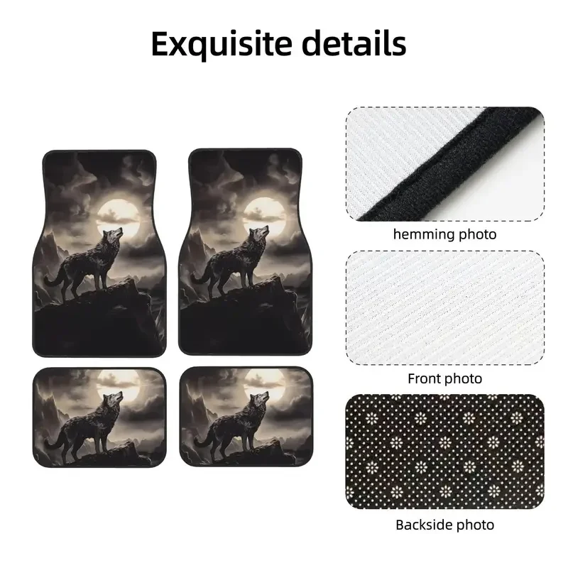 4pcs Wolf Howling At Moon Car Floor Mats Stylish Easy To Clean, Universal Fit For All Vehicle Models, Durable Long Lasting Prote 6