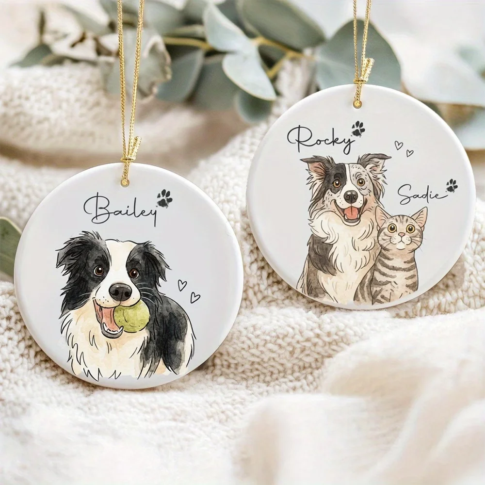 Personalized Watercolor Pet Photo Ornament Custom Dog Or Cat Memorial Keepsake Gift Custom One Side Two Side Accessories