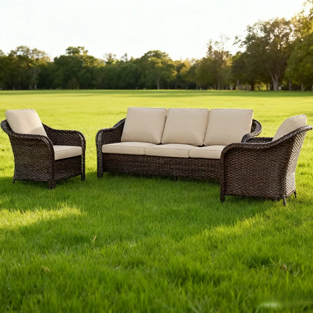 

Комплект садовой мебели из 3 предметов: плетеный диван и 2 кресла из ротанга для улицы, всепогодный, идеально подходит для веранды, с возможностью индивидуального заказа