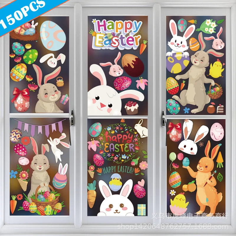 Easter Windows Stickers Cartoon Rabbit Egg Waterproof Plane Wallpaper Home Decor Choice Sticker for Wall Bedroom Decoration