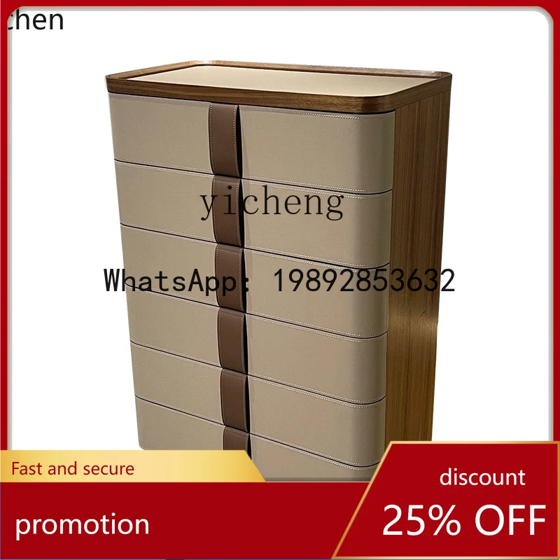 

HT antique six chest cabinet, bedroom side cabinet, Italian saddle leather chest cabinet