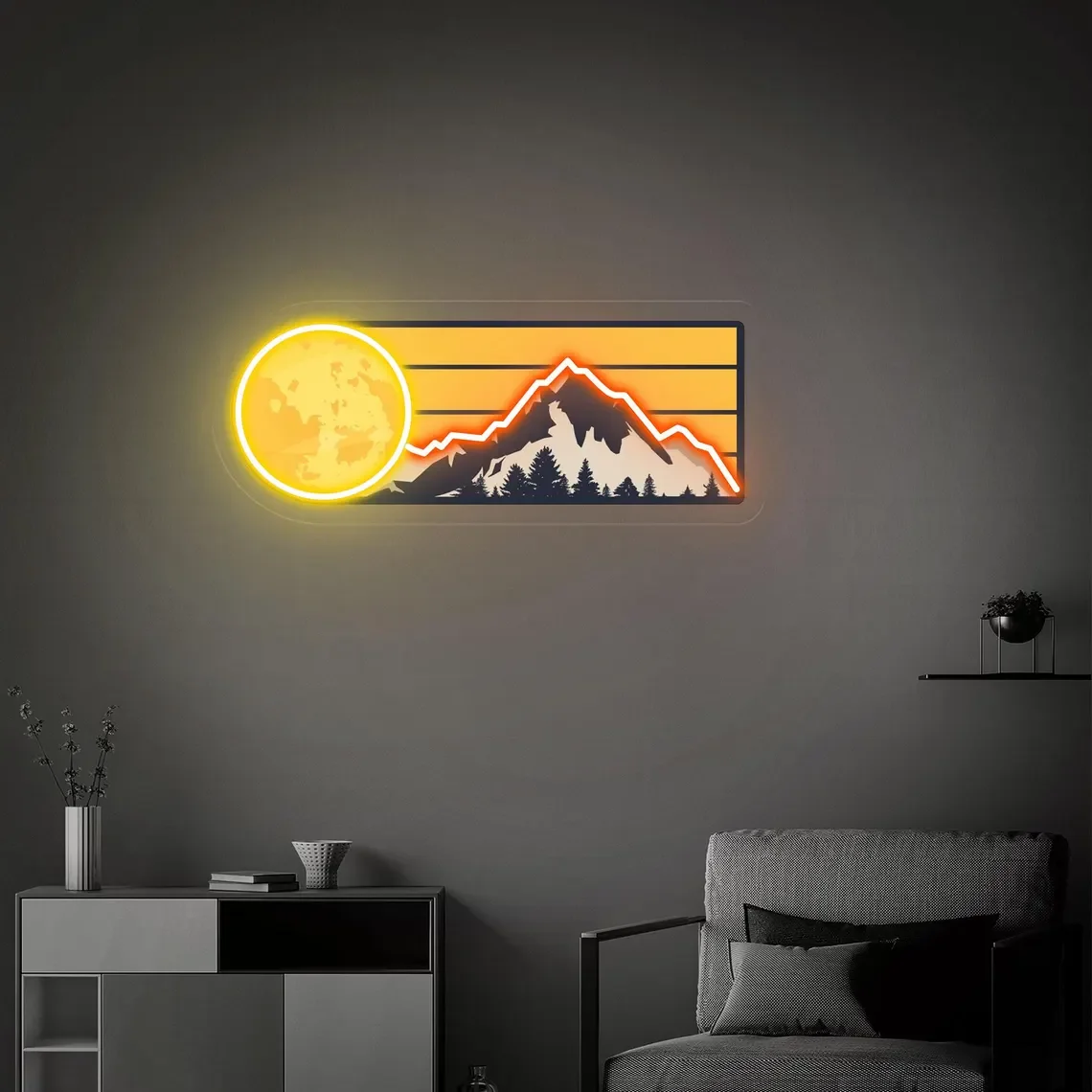 

Moon Mountain Neon Sign Moon Wall Art Decor Bedroom UV Print Art Home Decor Birthday Gift for Girls Room Bar Beer Club Moon Sign