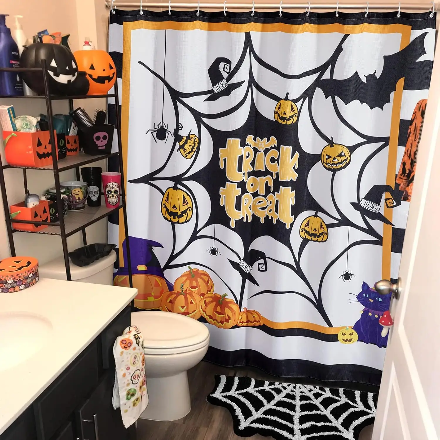 

Vikama Gothic Rug Spider Web Indoor Halloween Rug Plush Gothic Cute Fun Halloween Bathroom Rug Washable Home Decoration