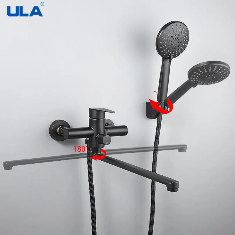 

ULA Bathroom Shower Faucet Black Bathtub Mixer Taps Hot Cold Bathroom Bath Faucet Mixer Spout Shower System Rain Shower Head