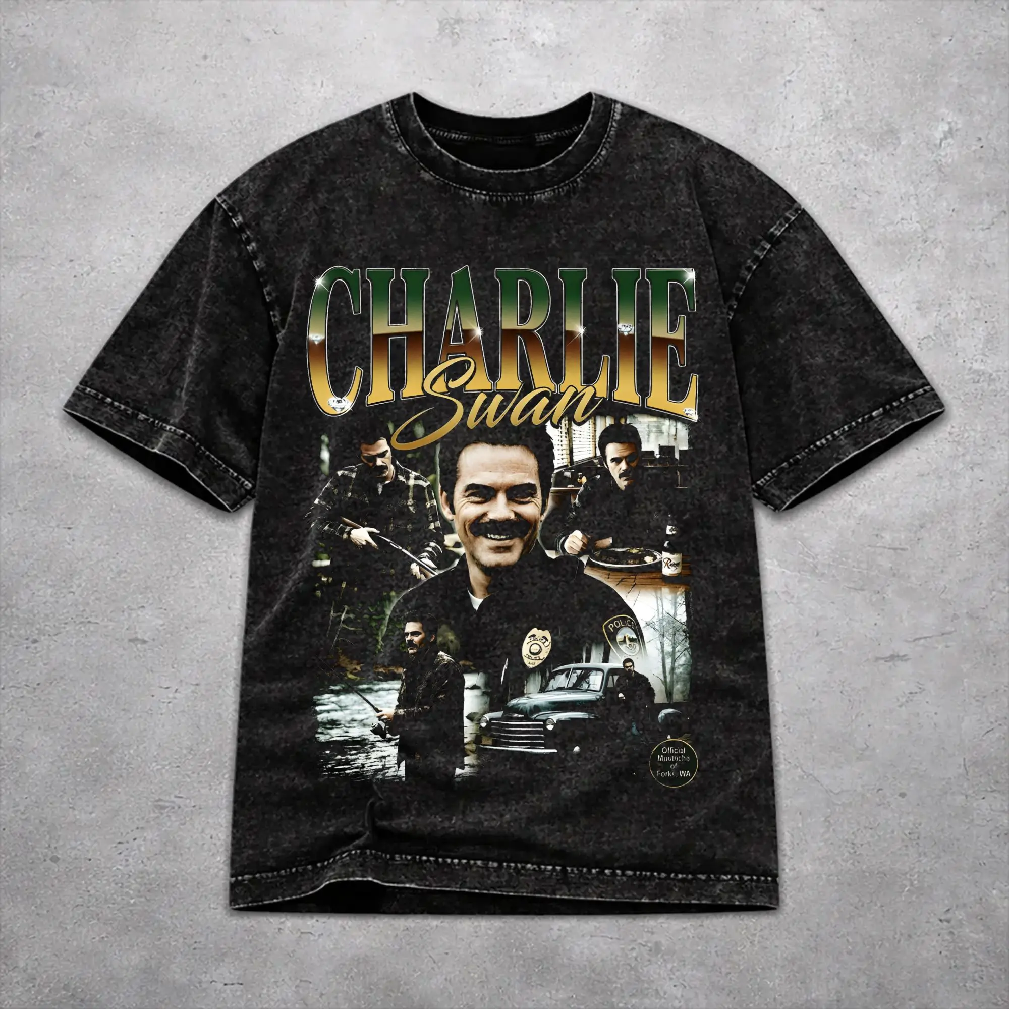 Fashion Women Men Charlie Swan Forks Police Tee Shirt Oversize Washed  T Shirts Clothes