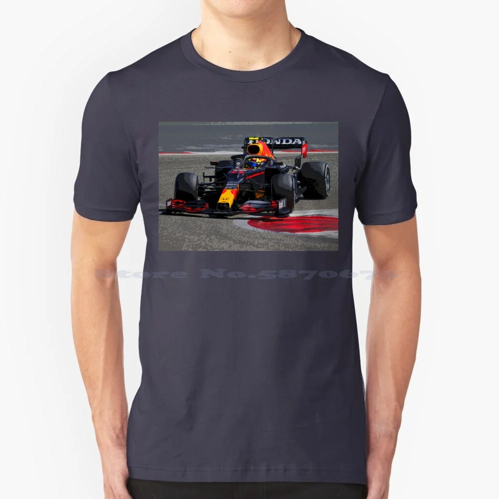 Sergio Perez Racing In His 2021 Car 2 Abstract T Shirt 100% Cotton Tee Racecars Sports Fia Racingdriver Racing Driver Grandprix