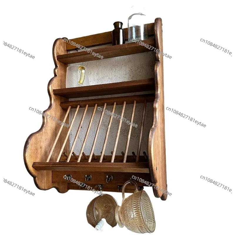 ‌Mid-Century Wood Wall Cabinet Floating Shelf for Kitchen Storage Vintage Hanging Cupboard Dishware Pantry Organizer