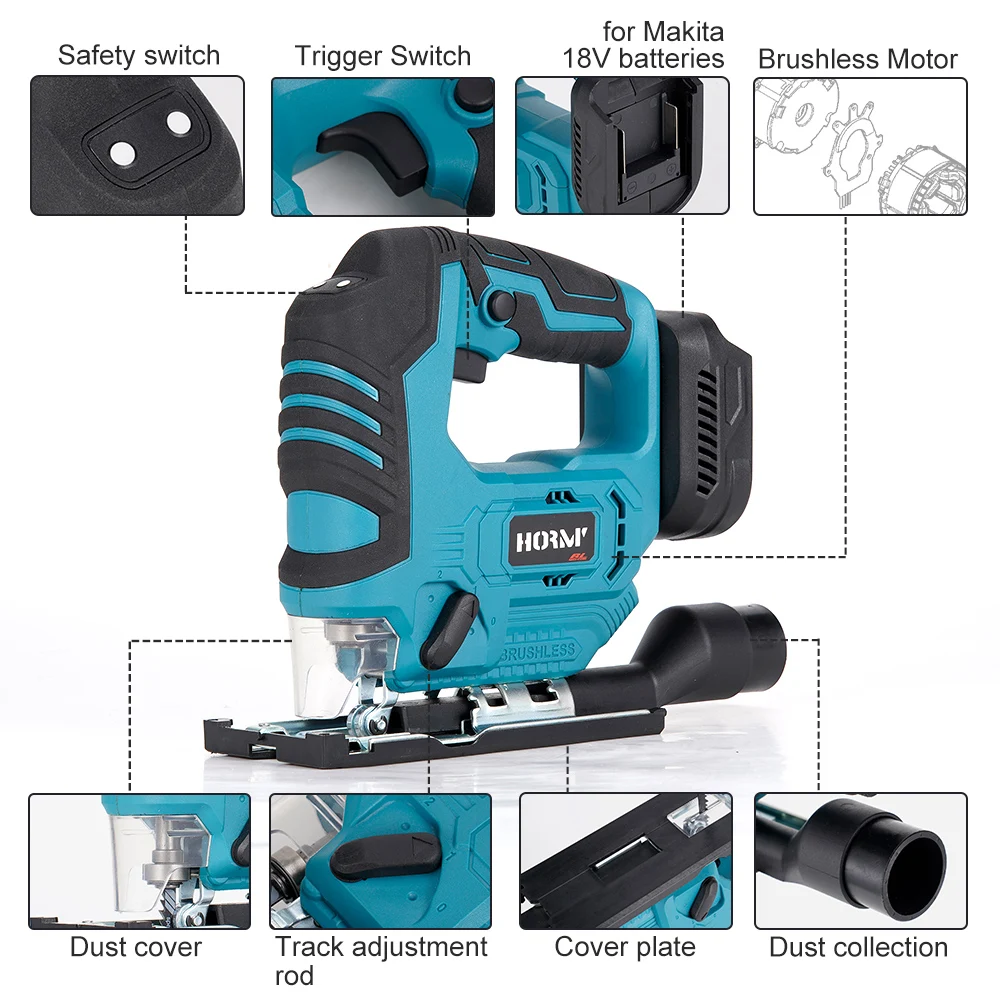 Brushless Electric Jig Saw Electric Cordless Curved Saw Portable Multi-Function Power Tools Woodworking Tools (No Battery)