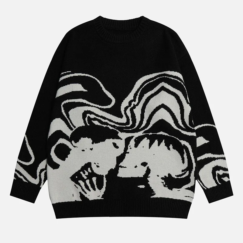 New Hip-hop Street Gothic Wool Retro Pullover Sweater  Knitted Sweater Men\'s Women\'s Y2K Harajuku Punk Style Spring Sweater