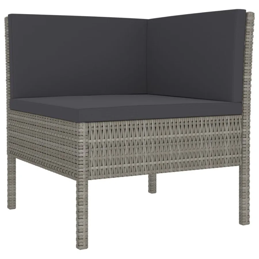 Conjunto de lounge de pátio de 6 peças com almofadas Poly Rattan cinza