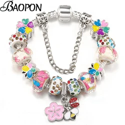 BAOPON Colorful Crystal Flower Beads Bracelets With Charm Bracelets Bangles For Women Men Fiancee Bijoux Pulseras Jewelry Gift